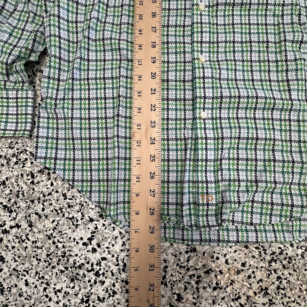 Thomas Dean Shirt Men Medium Green Plaid Button Up Long Sleeve Geometric - Picture 3 of 8